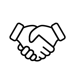 Icon of two hands shaking, representing agreement or partnership.