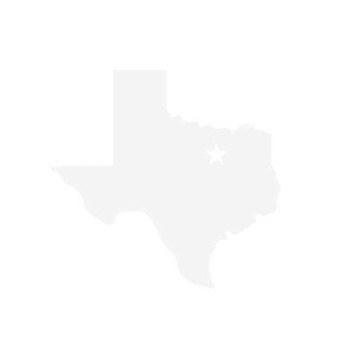 Outline of the state of Texas with a star marking a location in the eastern part of the state.