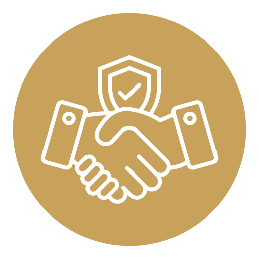 Illustration of two hands shaking with a shield and checkmark in the background, symbolizing security or agreement.