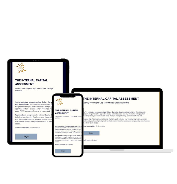 Digital devices displaying the Internal Capital Assessment on screens, including a smartphone, tablet, and laptop.