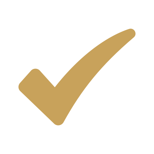 A large gold check mark inside a black circle.