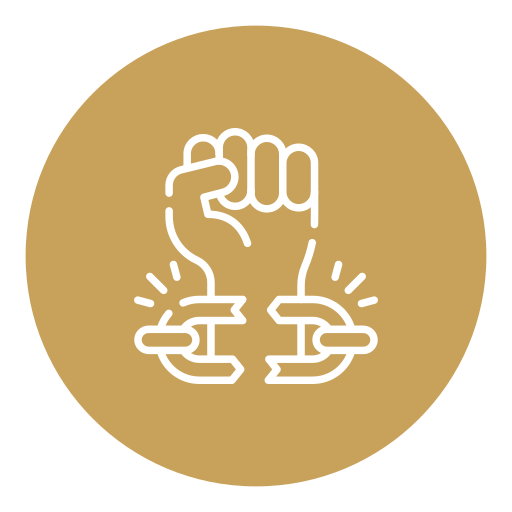 An icon of a raised fist breaking free from chains, symbolizing freedom or liberation.