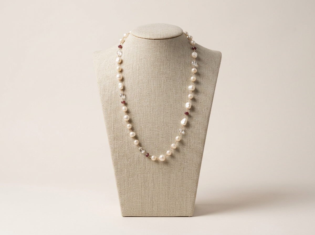 Colección Rosas. Collar  de Perlas y cuarzo