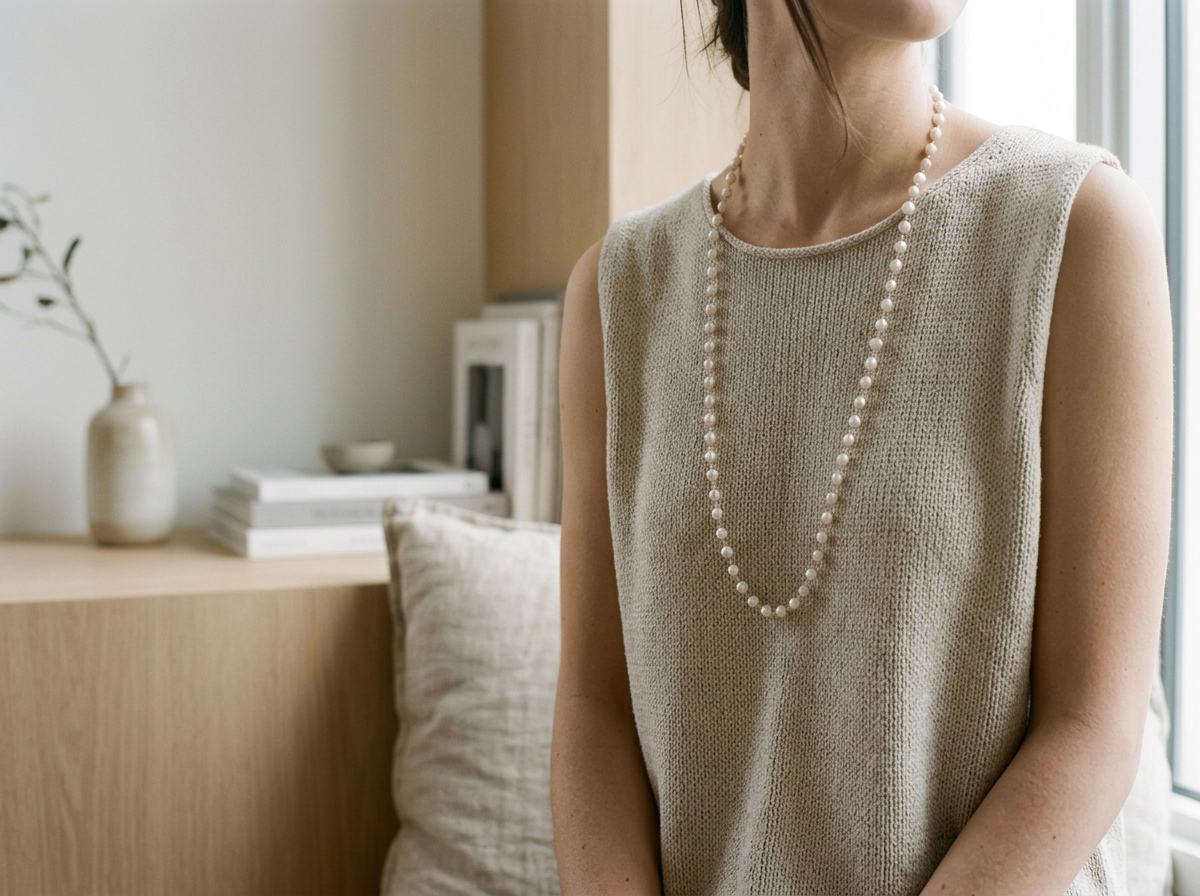 Collar Largo de perlas  redondas chicas
