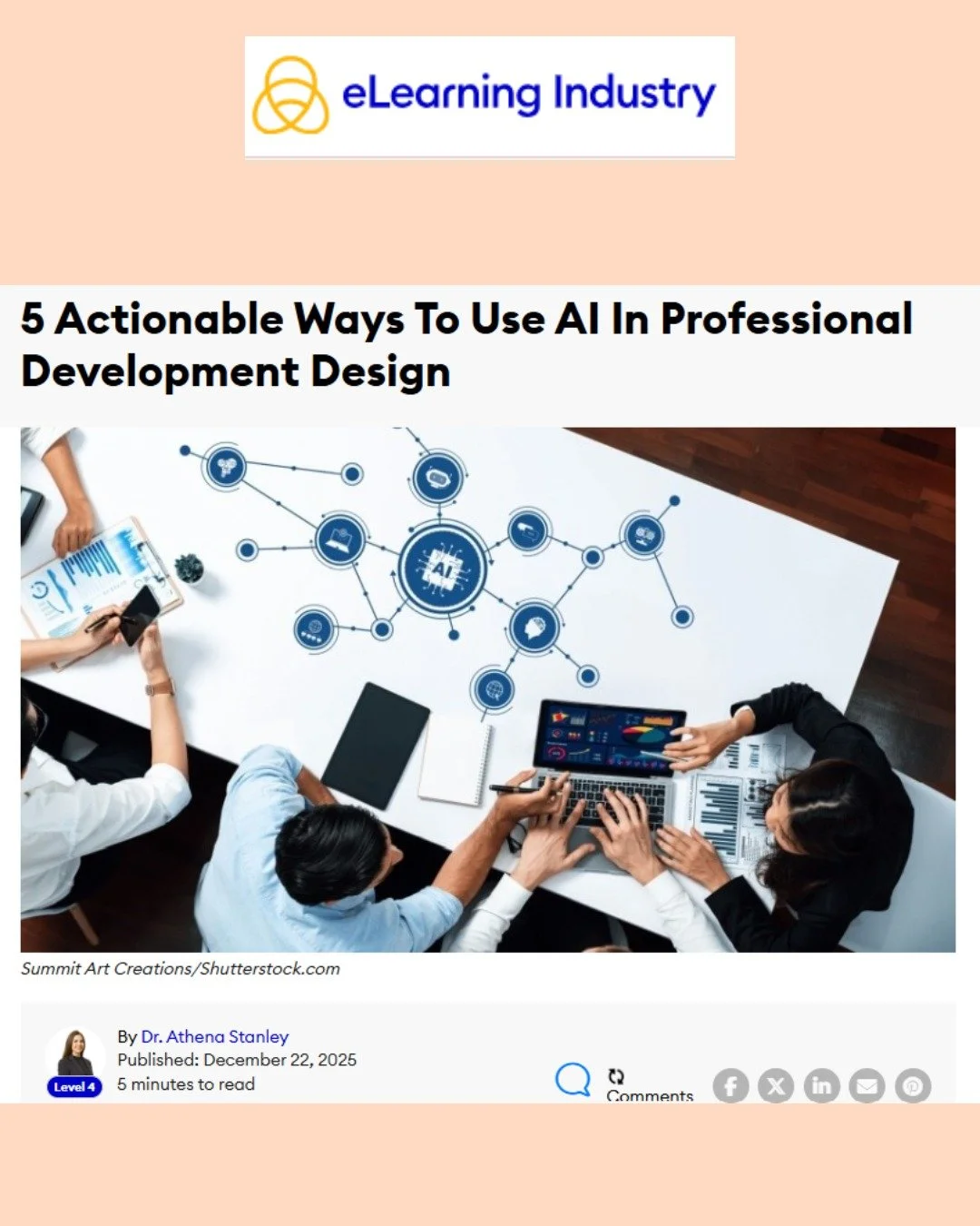 Athena Global Learning is excited to share that our Founder &amp; CEO, Dr. Athena Stanley, has a new article published with eLearning Industry:

🧠 5 Actionable Ways To Use AI In Professional Development Design

The article explores responsible, huma