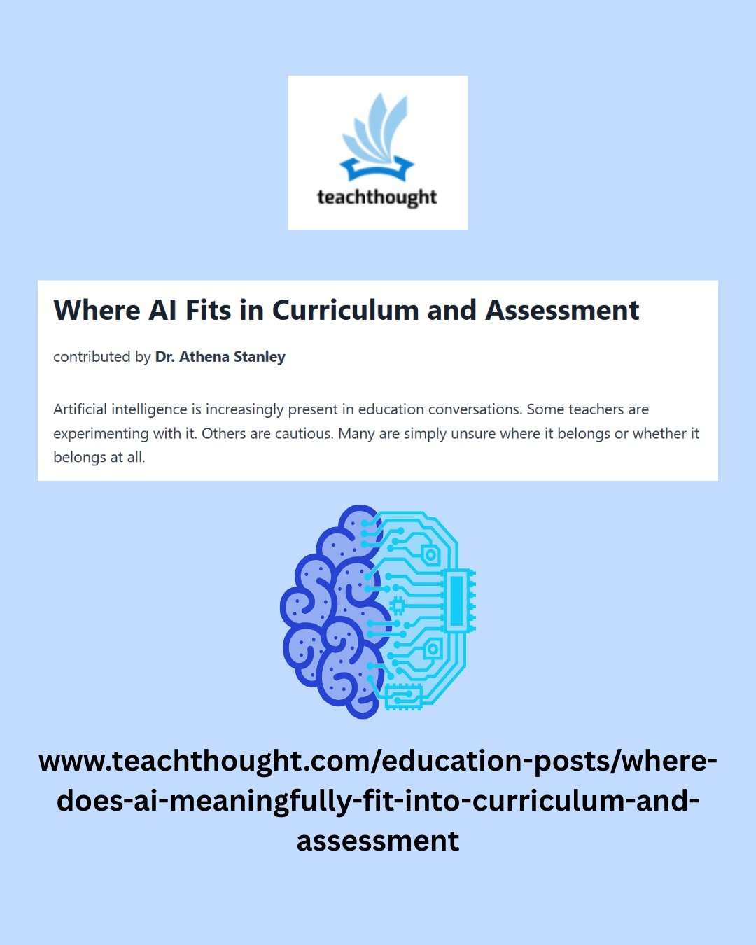 Athena Global Learning (AGL) is proud to share that our Founder, Dr. Athena Stanley, has published a new article with TeachThought:
🧠 Where Does AI Meaningfully Fit Into Curriculum And Assessment?
As AI becomes increasingly present in schools, the c