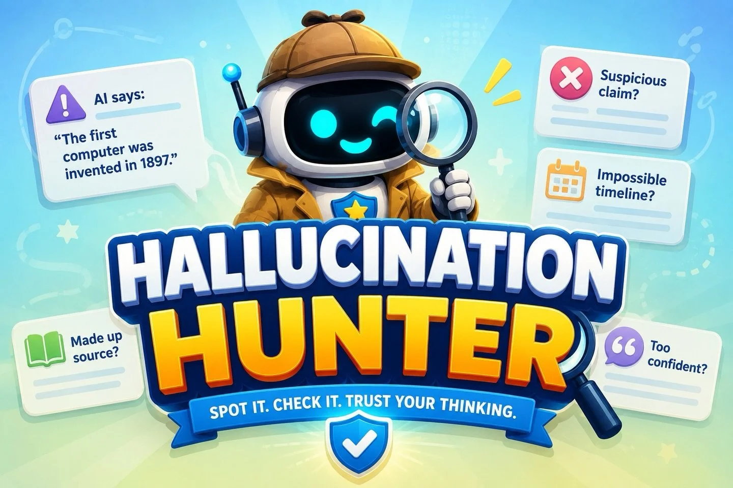 🎮 New from Athena Global Learning (AGL)!

Hallucination Hunter is a free interactive AI literacy game that helps learners recognize the warning signs of AI hallucinations.

Players investigate AI-generated responses for suspicious claims, impossible