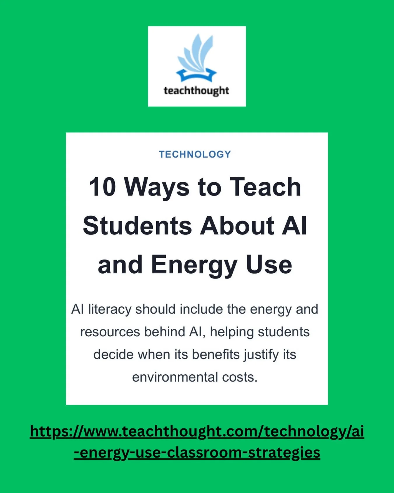 Athena Global Learning (AGL) is excited to celebrate the publication of Dr. Athena Stanley&rsquo;s newest article in TeachThought:

📚 10 Ways to Teach Students About AI and Energy Use

As AI becomes increasingly embedded in education, AI literacy ne