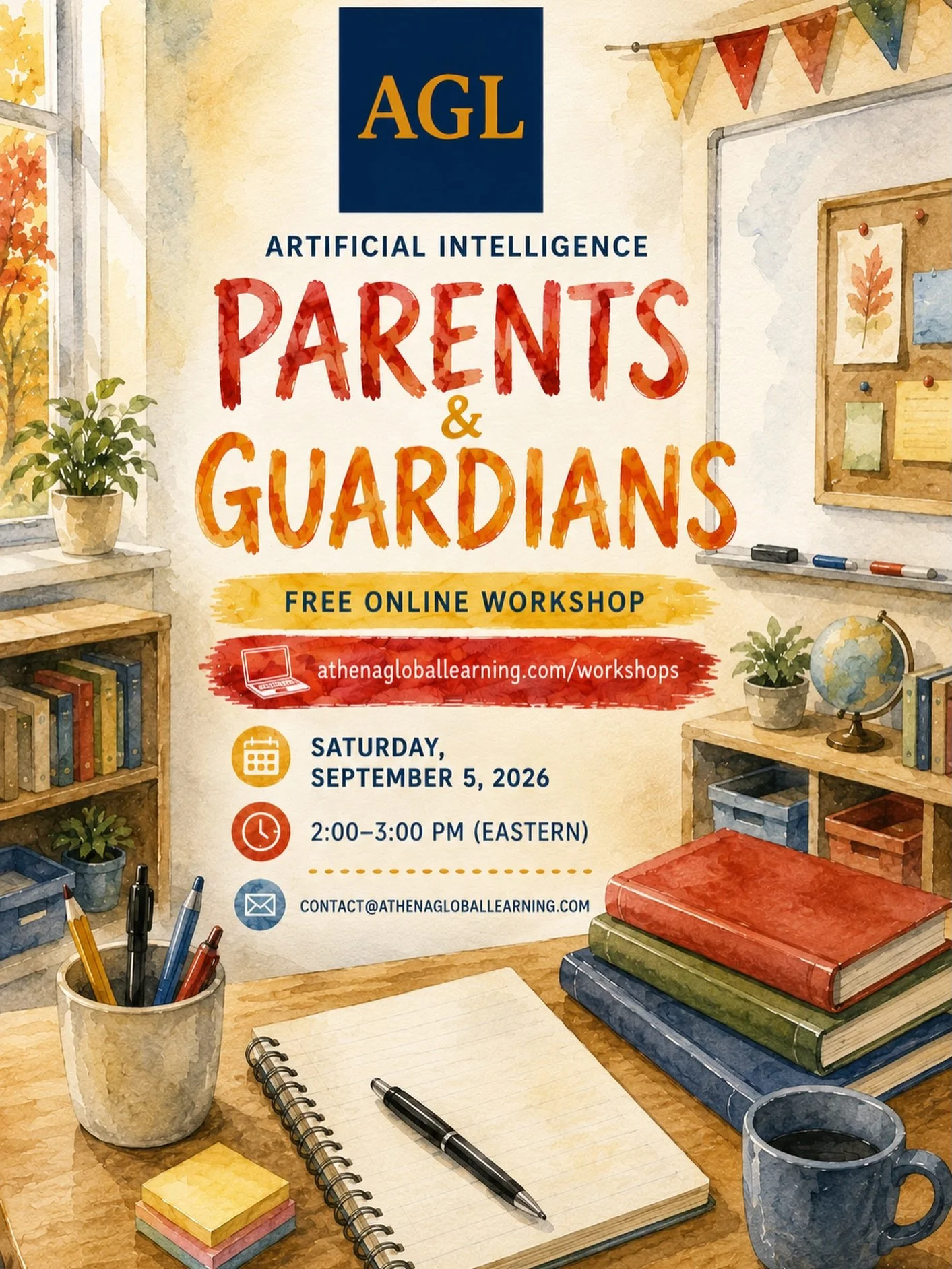 AI is already influencing how children learn, search, create, and complete schoolwork. The question is whether families feel prepared to guide that use.

Athena Global Learning (AGL) is offering a FREE online AI for Parents &amp; Guardians workshop t