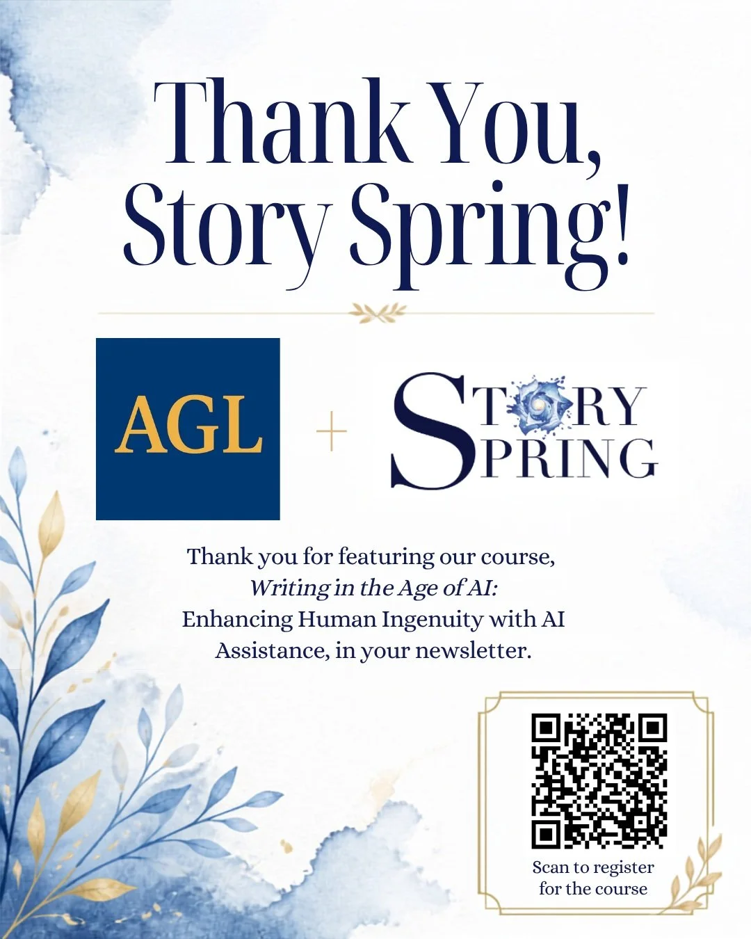 💛 A special thank you to Story Spring!

Athena Global Learning is grateful to Story Spring for featuring our upcoming course, Writing in the Age of AI: Enhancing Human Ingenuity with AI Assistance, in this week&rsquo;s newsletter.

It is especially 