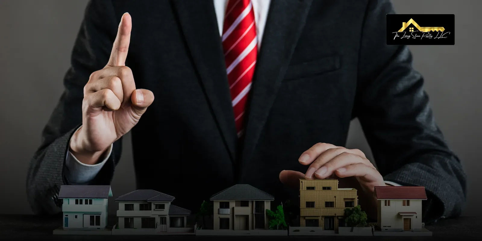 How to sell my house fast in Reno with The Living Stone Realty difference, showing an expert agent pointing at different house models, representing a tailored and efficient approach to selling properties quickly.