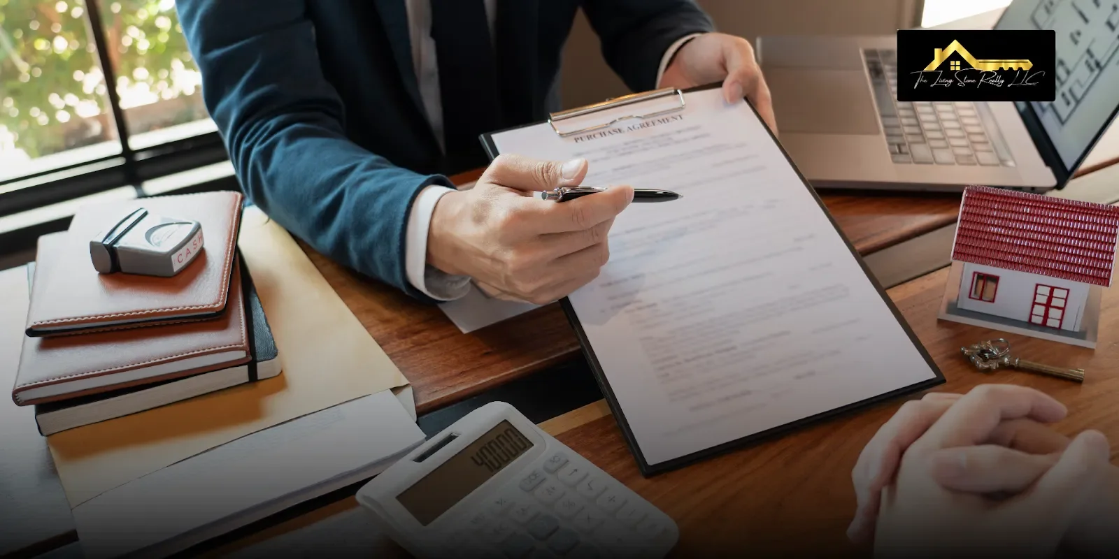 A real estate professional reviewing a purchase agreement with a client, showing how to find cash buyers for a property through a simple process, facilitated by local cash home buyers for fast closings.