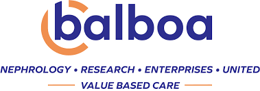 Balboa Nephrology, Research, Enterprises, United logo with blue and orange text.