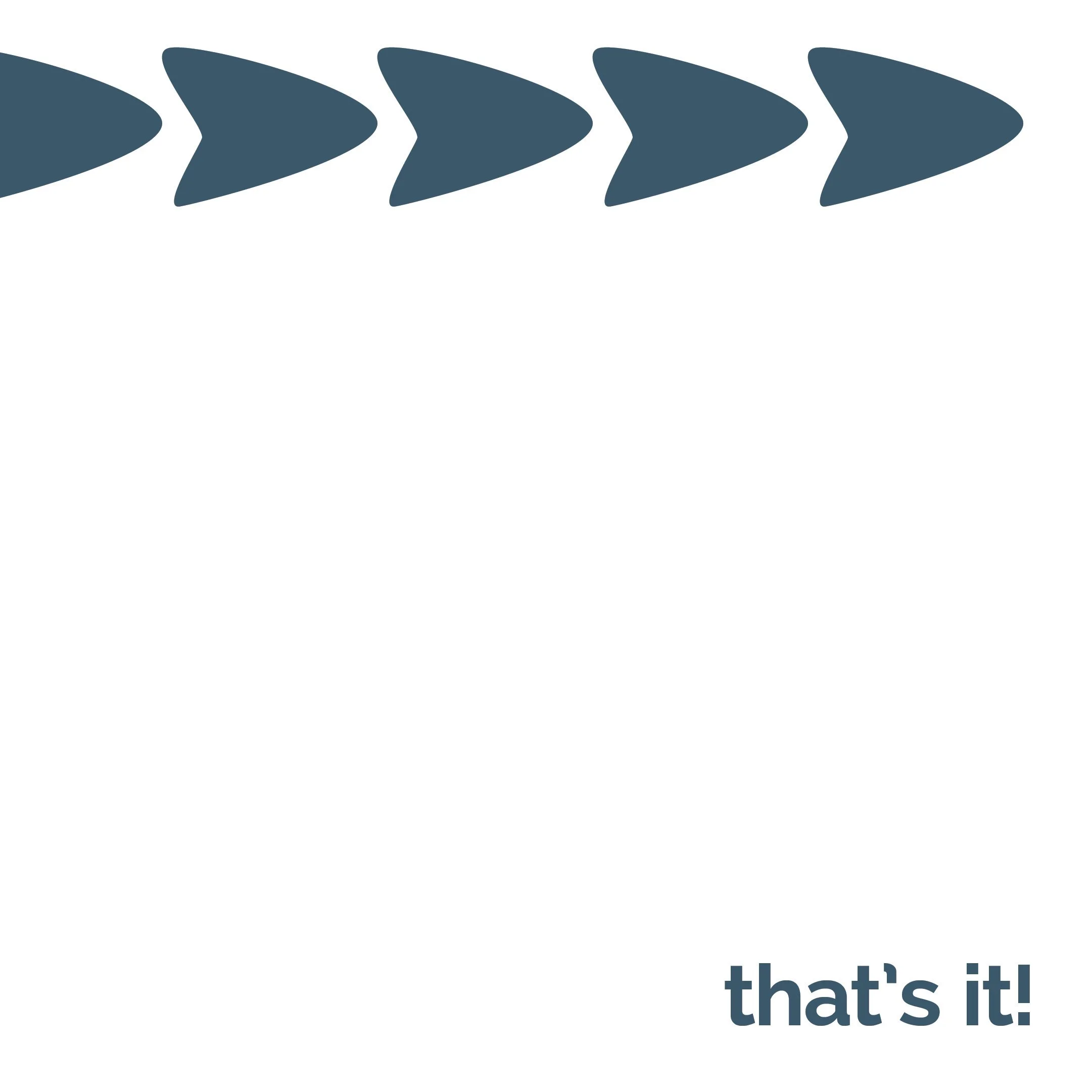 Five dark blue arrows pointing to the right, with the phrase "that's it!" in dark blue text at the bottom right corner.