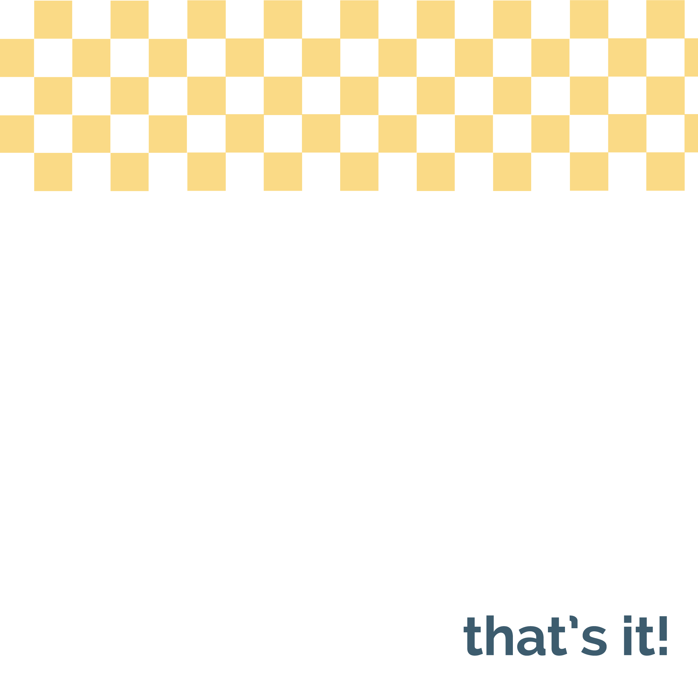 A blank white page with a yellow checkered border at the top and the phrase "that's it!" in dark gray text at the bottom right corner.