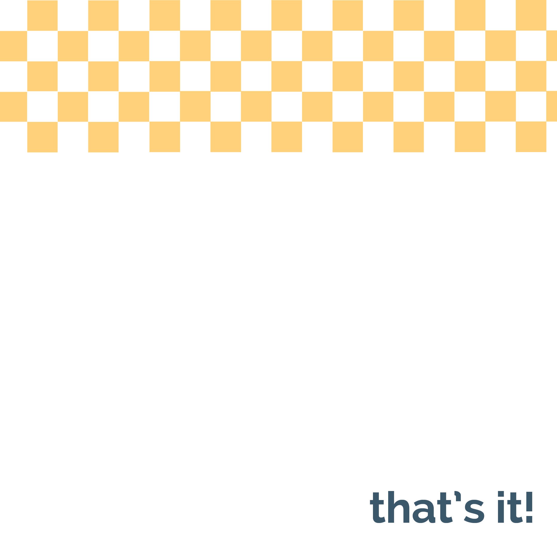 A graphic with a golden checkered pattern at the top, a mostly blank white background, and the words "that's it!" in dark blue in the bottom right corner.