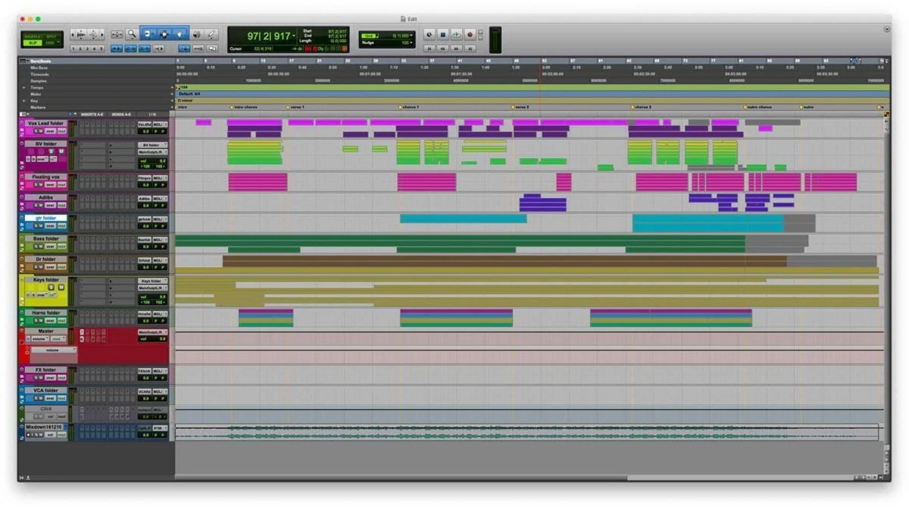 Screenshot of Avid Pro Tools music recording software