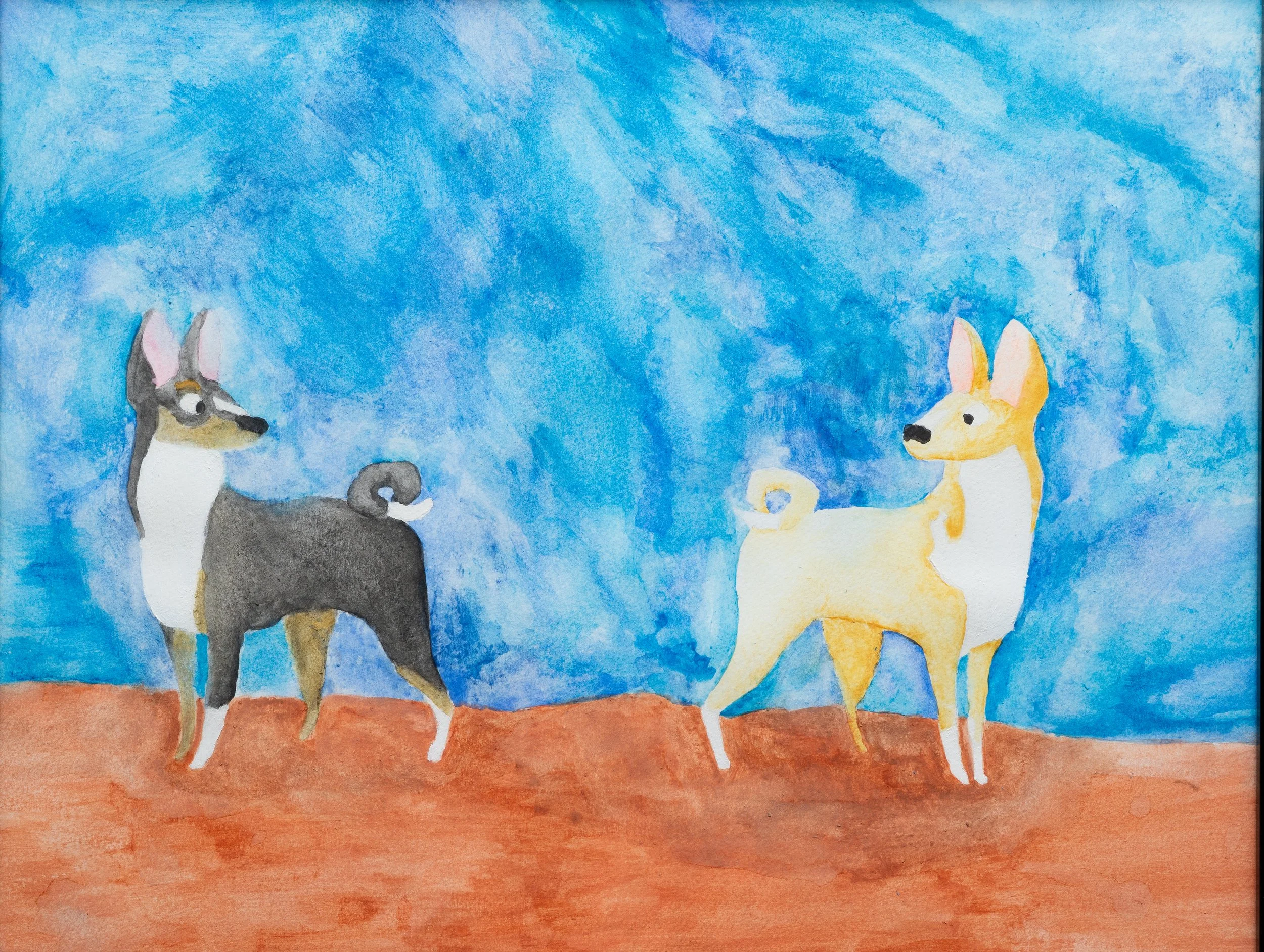 2 Basenjis - Bandit, Suzy (Watercolor)