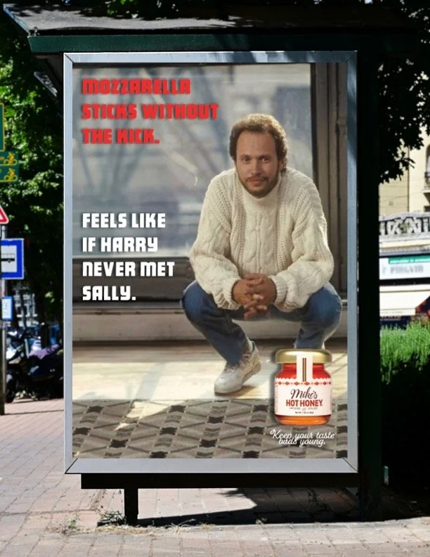Bus stop poster located in cities like Chicago to catch the attention of gen-x pedestrians on their way to work.