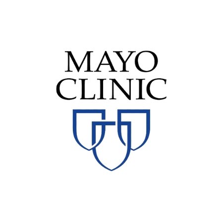 Mayo Clinic logo with the text 'MAYO CLINIC' and two blue shields intertwined.