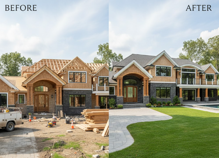 Landscape view of mountains, a lake, and rolling hillside with grass and trees under cloudy sky.