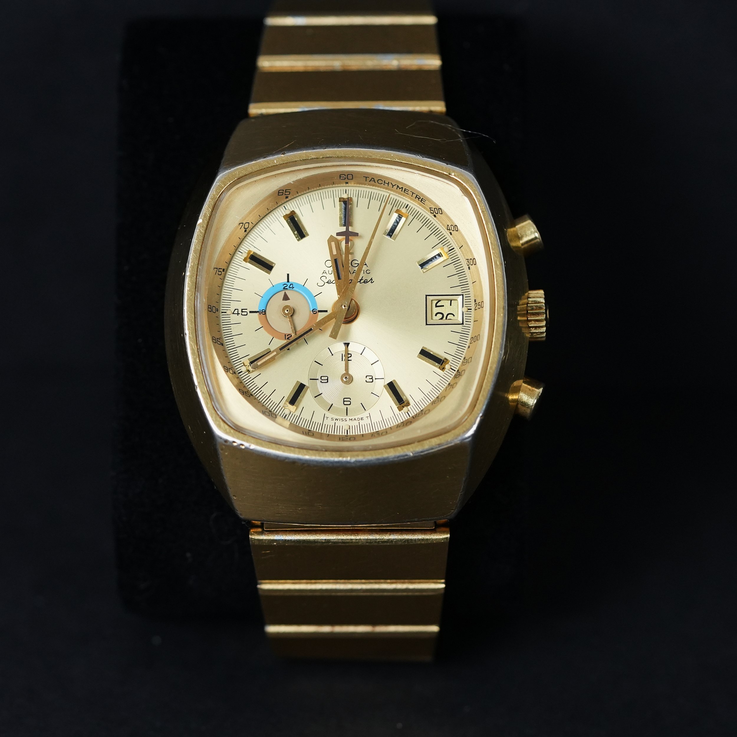 Omega Seamaster Jedi 176.005 Cal 1040 Gold Plated Chronograph 14K GF Bracelet