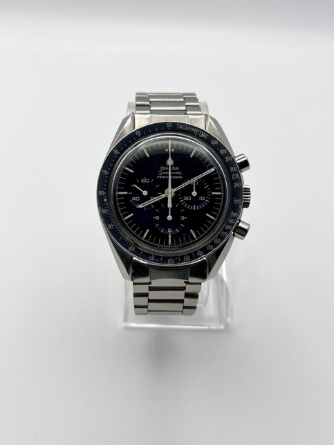 1969 Vintage Omega Speedmaster 145.022-69ST Rare “Straight Writing” Caseback with a faded “Ghost” Bezel.