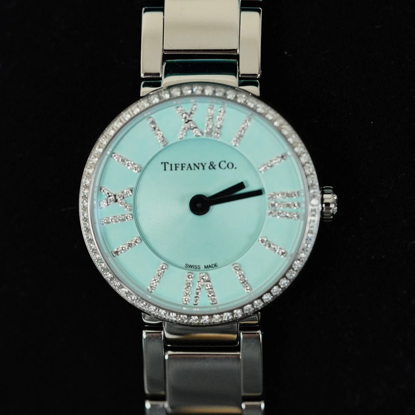 Ladies Tiffany & Co. Blue Atlas 2-Hand 24MM 62867485 Diamond Steel Quartz Watch