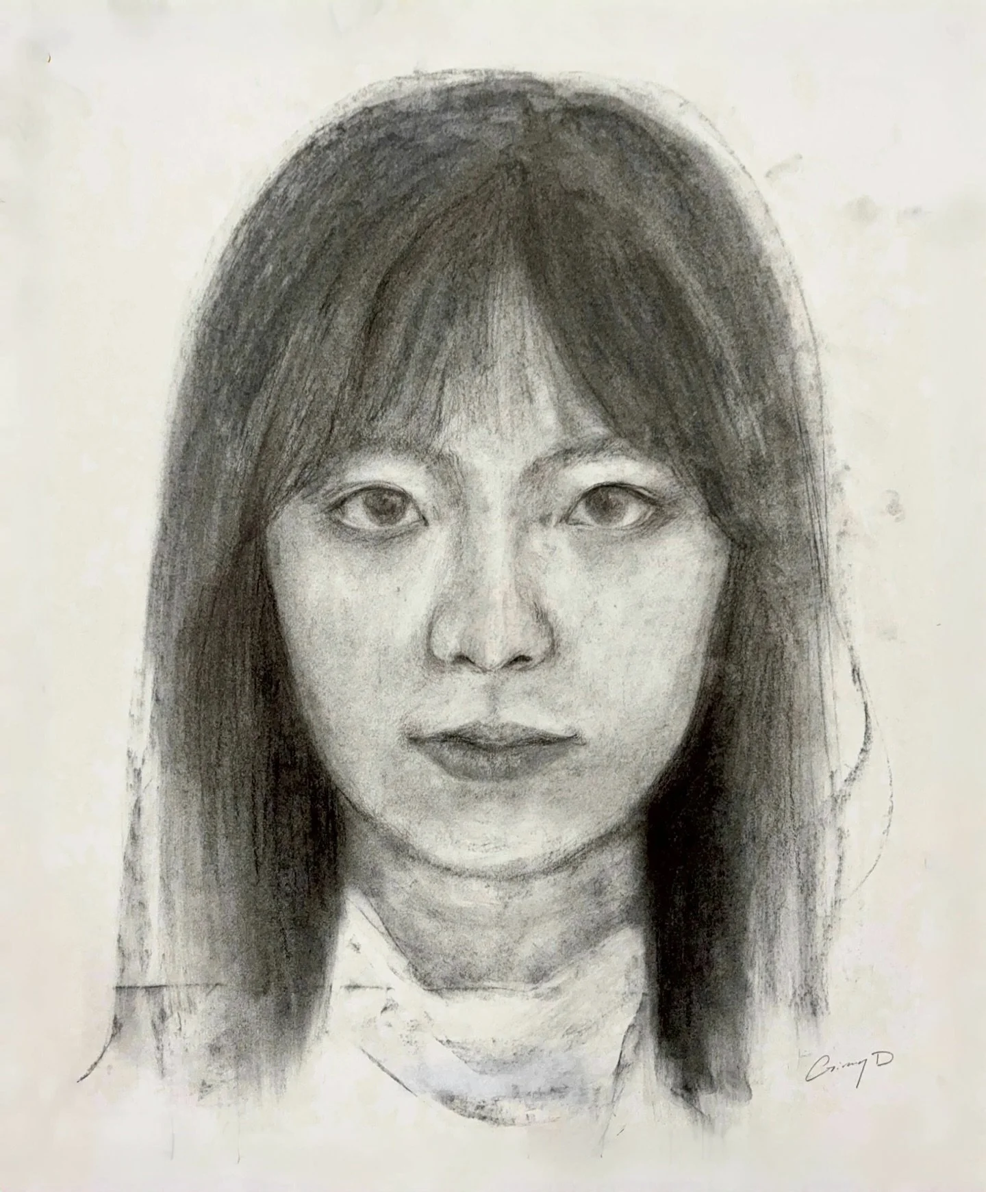 &lt;Self Portrait from Mirror&gt;

Prof said that I looked like ghost. 
2024, Charcoal