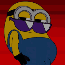 A Minion character wearing sunglasses, with arms crossed and a smug expression, against a red background.