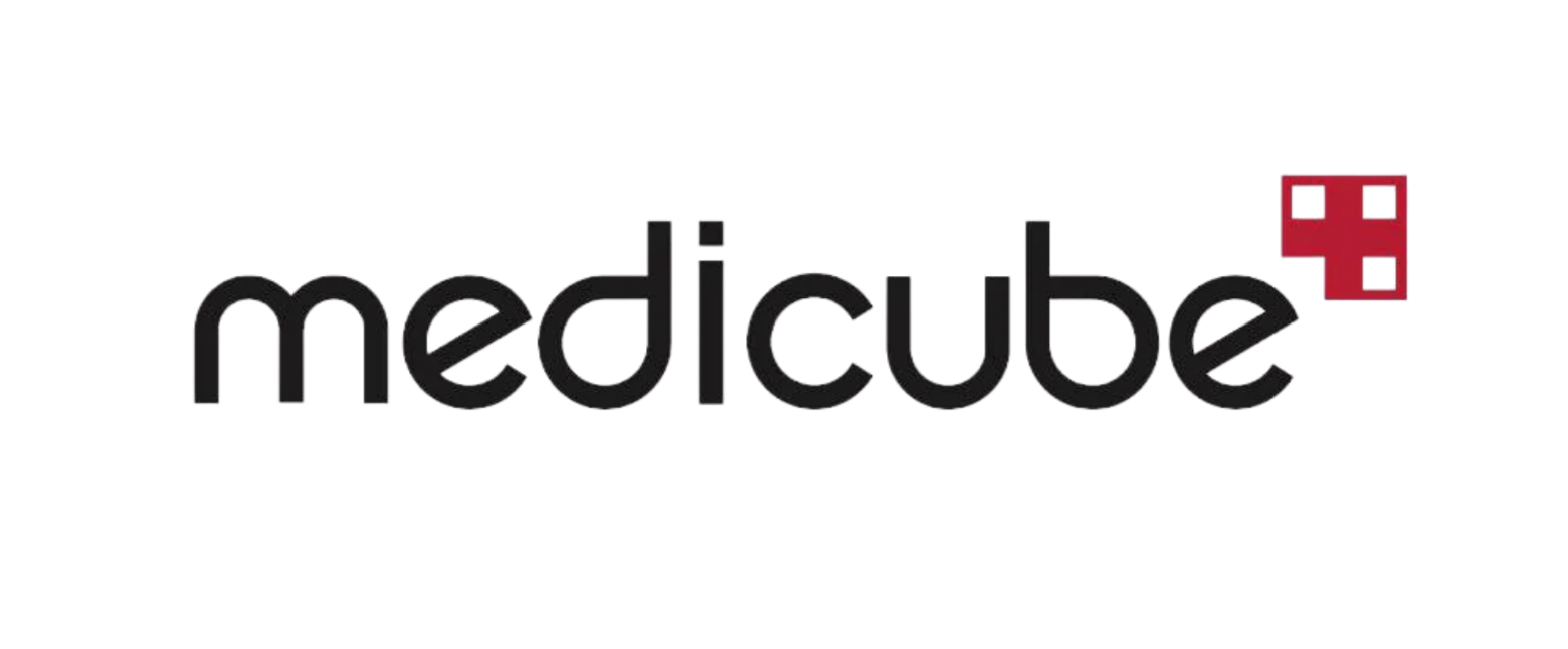 MedCube logo with black text and a red cubed shape to the right.