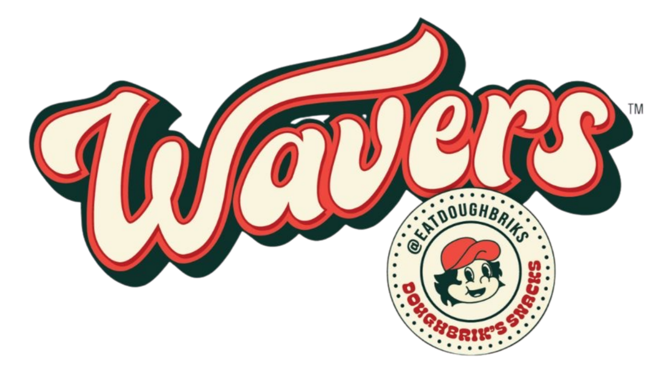Logo for Wavers with a circular emblem featuring a cartoon girl, the handle @EATDOUGHBRIKS, and the words 'SOURBREADS' around the circle.