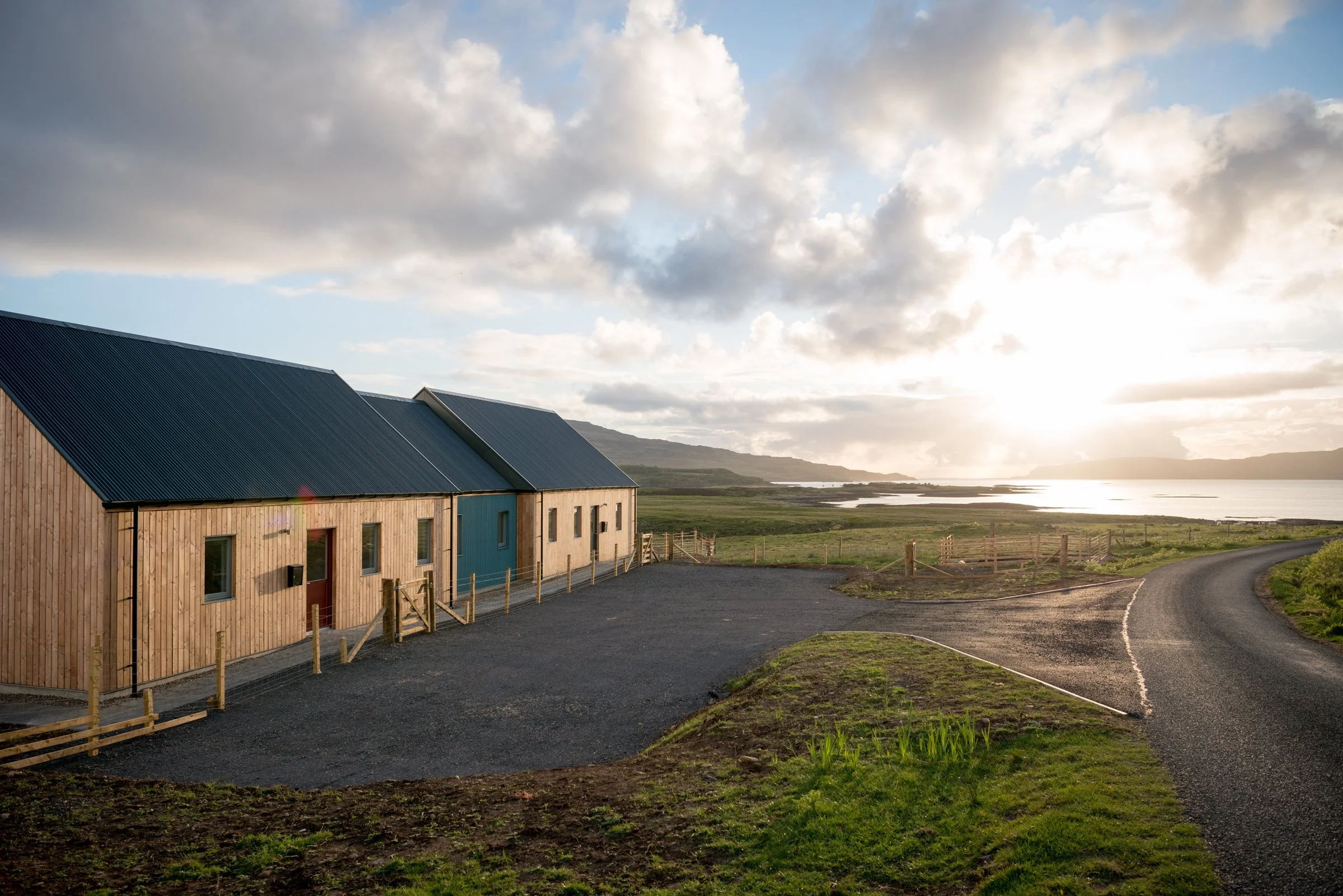 Houses by the sea, sunset