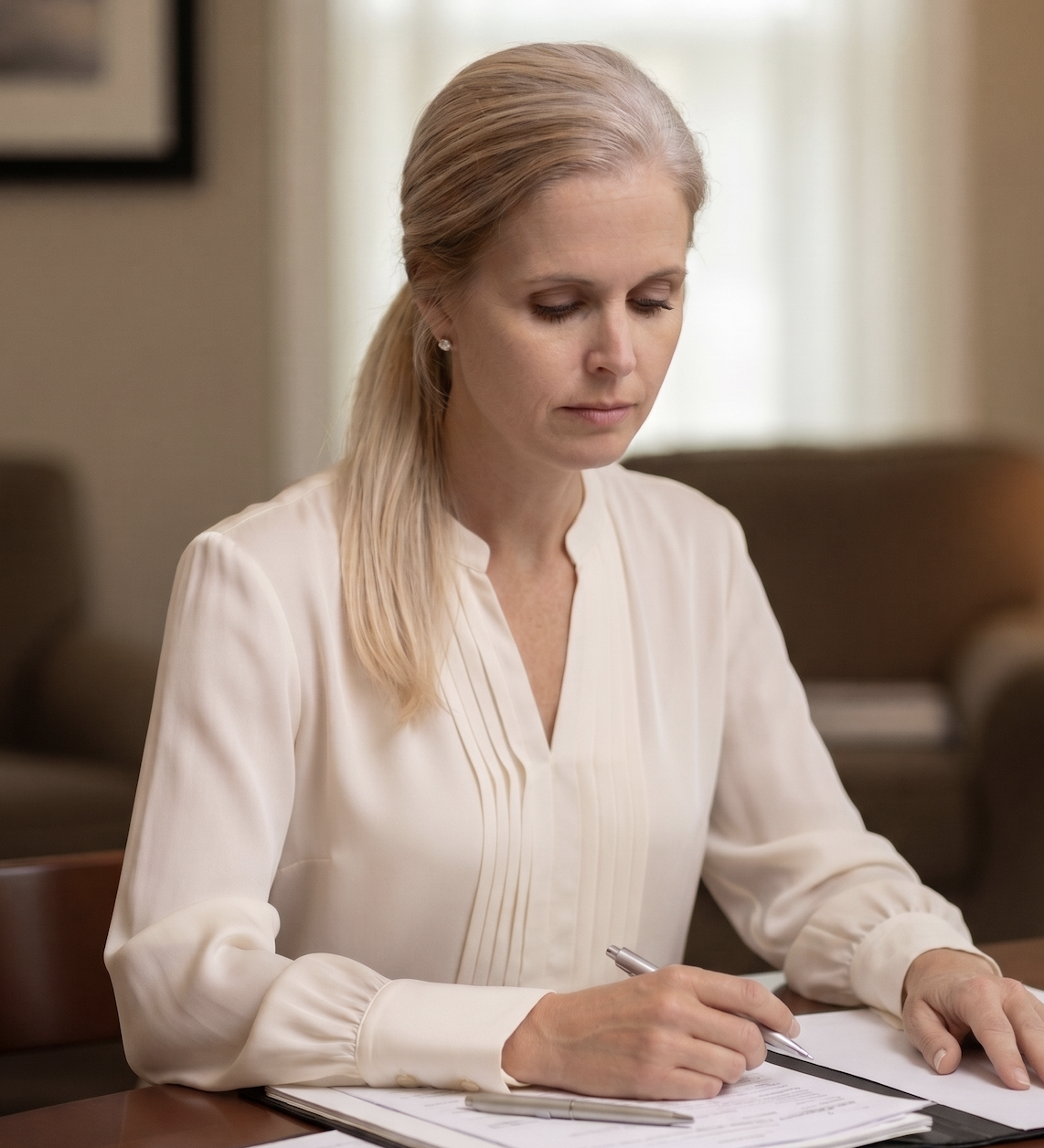 Beth Green reviewing home buying costs and paperwork while helping buyers understand expenses in Louisville KY