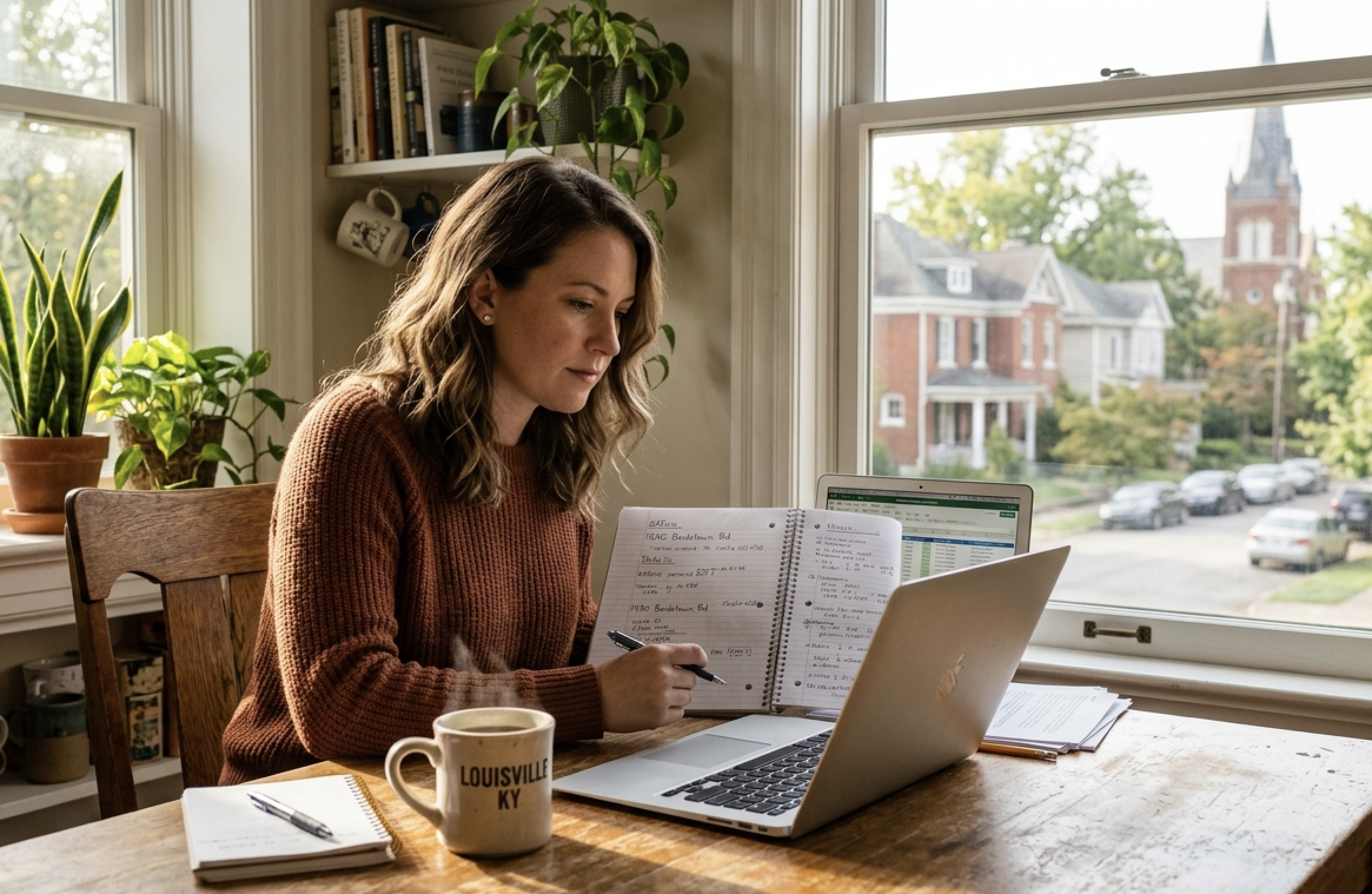 Louisville homebuyer reviewing housing options and market information while deciding whether to buy a home in Louisville, Kentucky.
