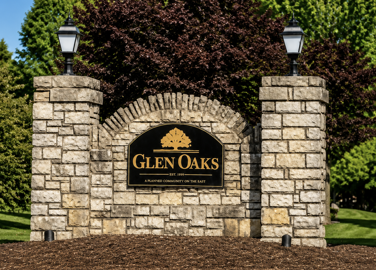 Entrance sign for the Glen Oaks neighborhood in Louisville, Kentucky.