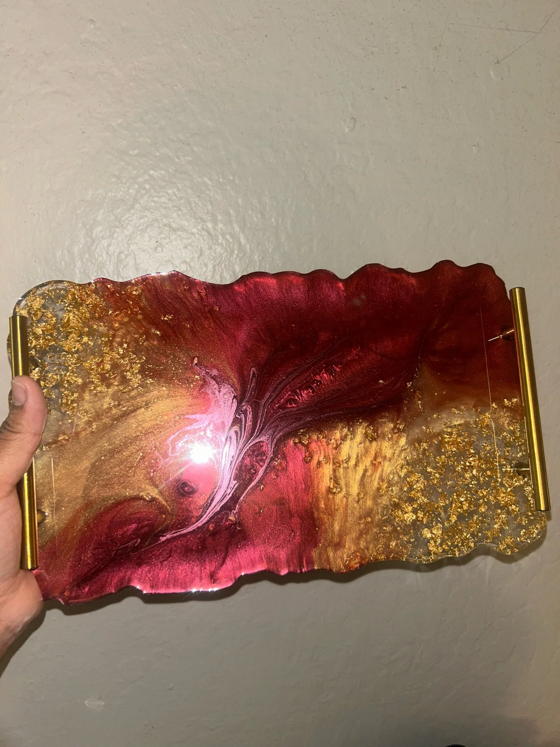 Red and Gold Tray w/ Handles