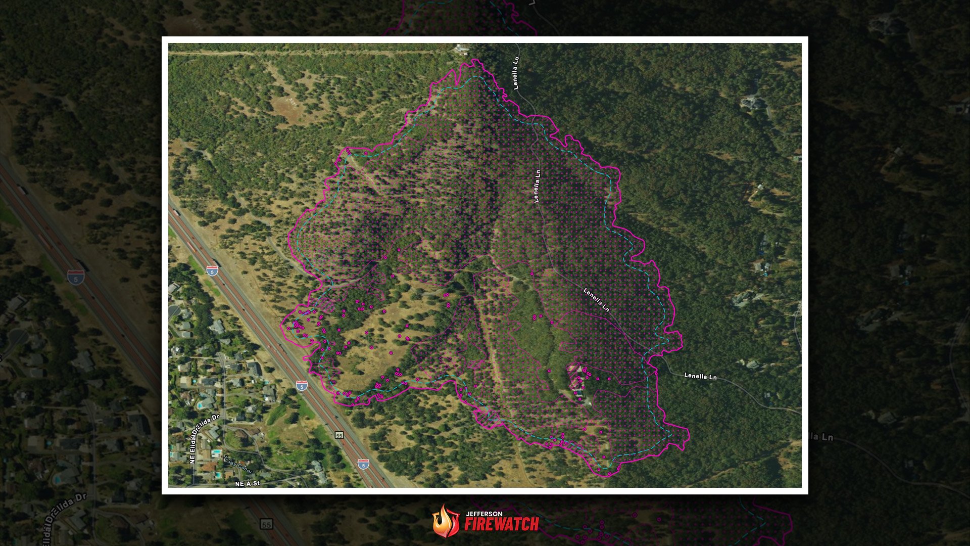 I-5 Fire Near Grants Pass Mapped at 96 Acres, Line Completed Around Perimeter