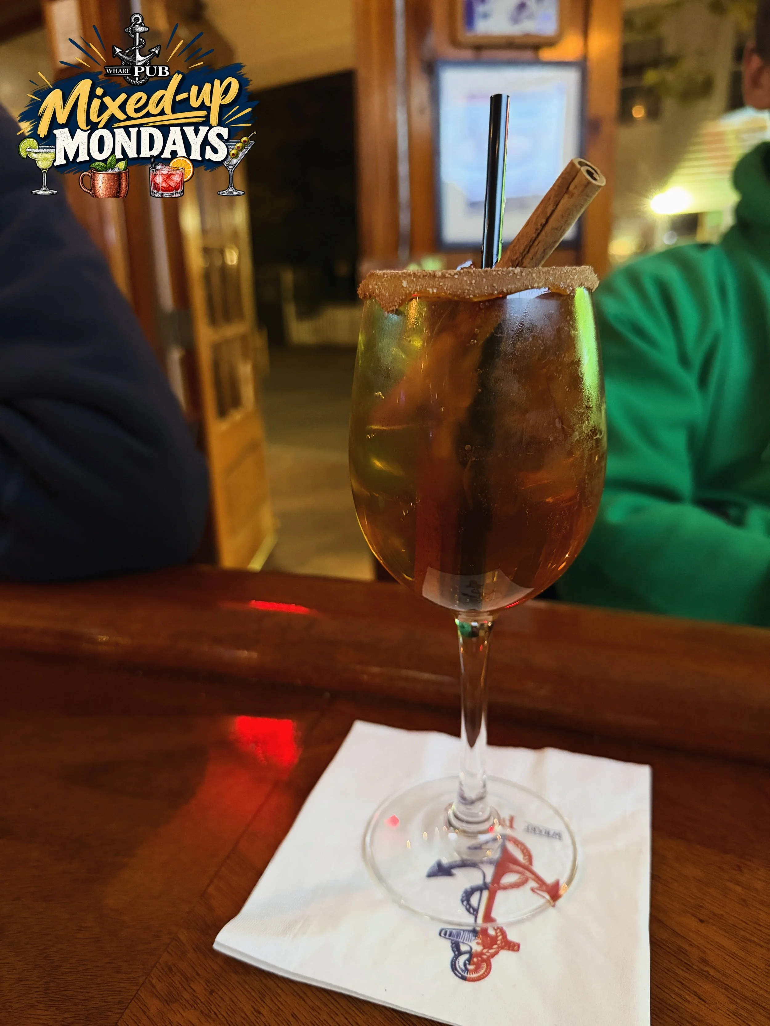 Mixed-Up Monday is getting a little taste of fall.

This week&rsquo;s feature is our Spiced Apple Sangria &mdash; Pinot Grigio, Fireball, spiced rum, ginger, apple cider &amp; pomegranate.

Basically fall in a glass (with a cinnamon sugar rim). Come 