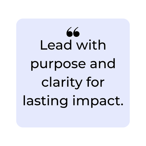 Quote saying, "Lead with purpose and clarity for lasting impact" on a light purple background.