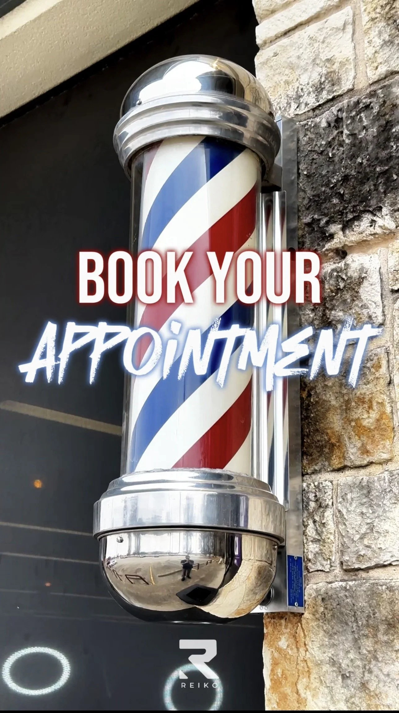 Barbershop pole and appointment sign representing professional men’s grooming services