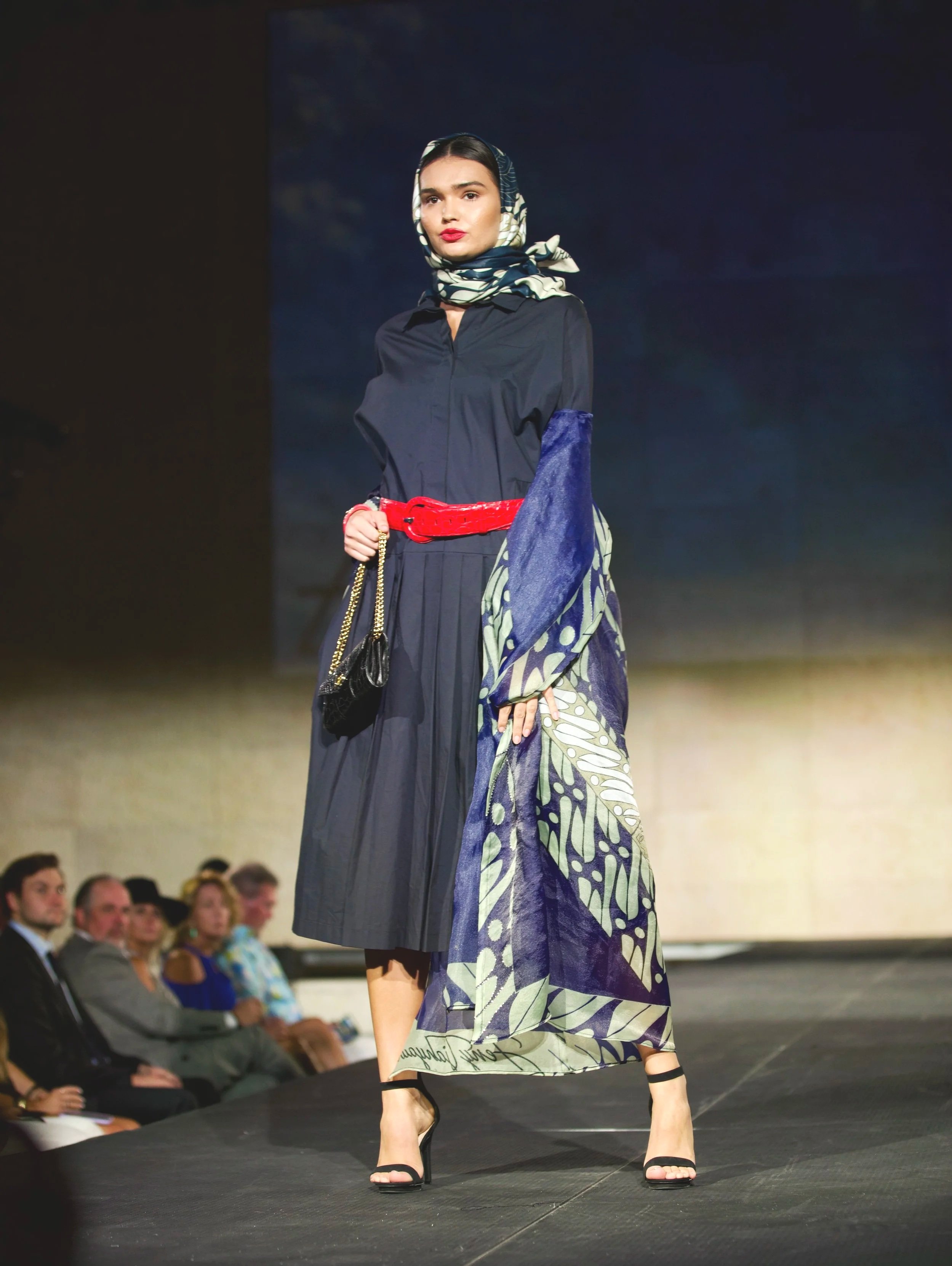 Russian Noir Structured Dress in Deep Midnight Navy – by Victoria Andreyanova