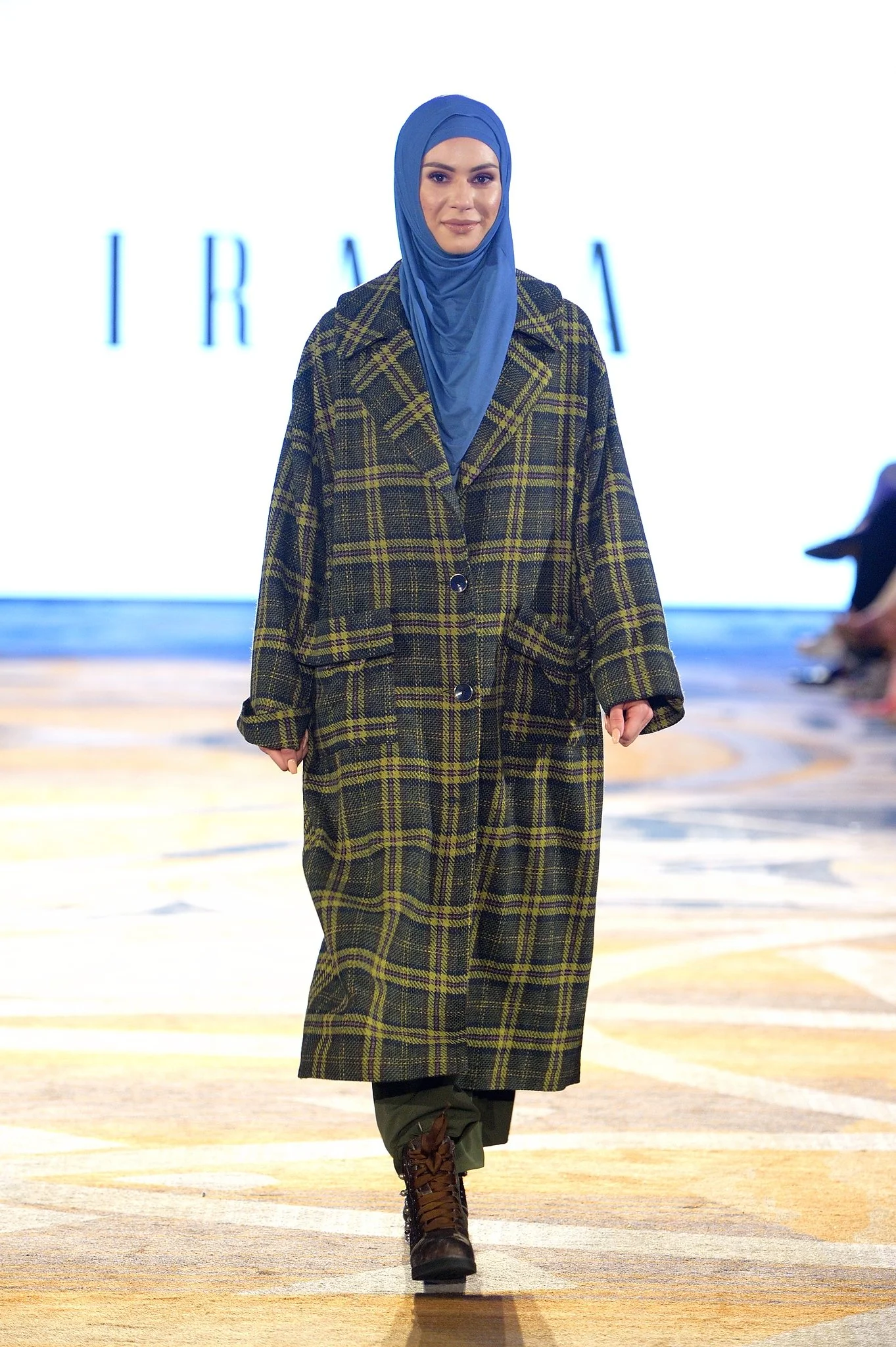 Heritage Check Oversized Coat in Olive & Chartreuse – IRADA