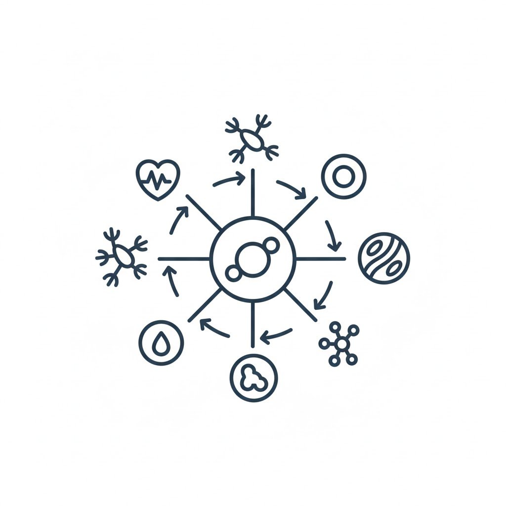 A graphic illustration of a coronavirus with a DNA strand inside it.