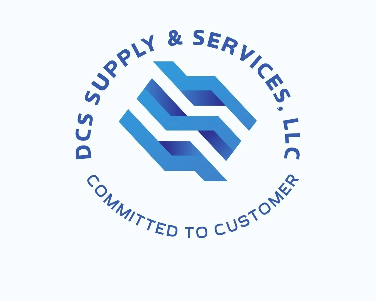 Logo with text 'DCS Supply & Services LLC' and 'Committed to Customer' surrounding a stylized geometric design in shades of blue.