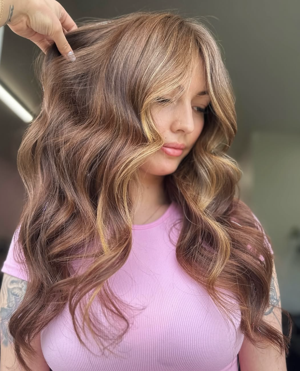 Woman with very long red hair