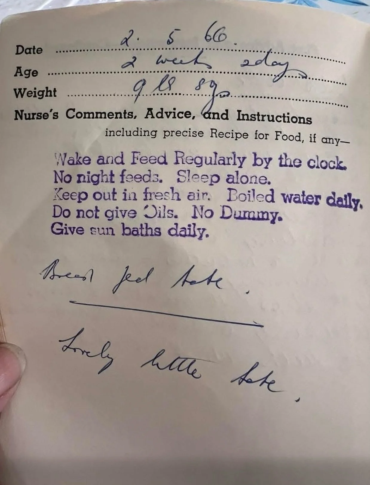 In 1966, these instructions were written down and given to new parents as they learnt to care for their 2 week old baby. 👀 

How would you feel about this advice, today? 💬

Thankfully, in a sea of trends, influencers and ever changing information, 