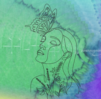 Woman with butterfly symbol representing ongoing support, integration, and personal transformation