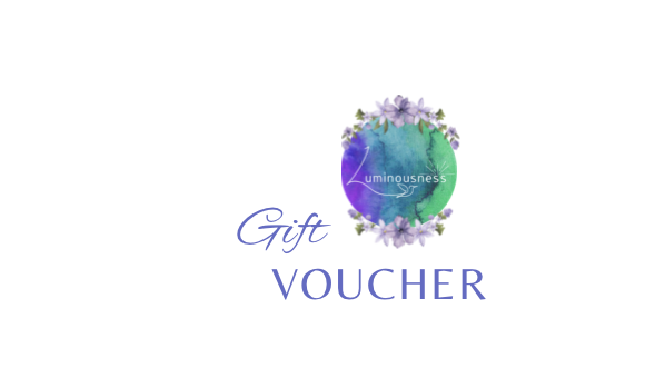 Luminousness Foundation Pathway Gift Voucher with floral artwork and Luminousness logo in purple and green tones.