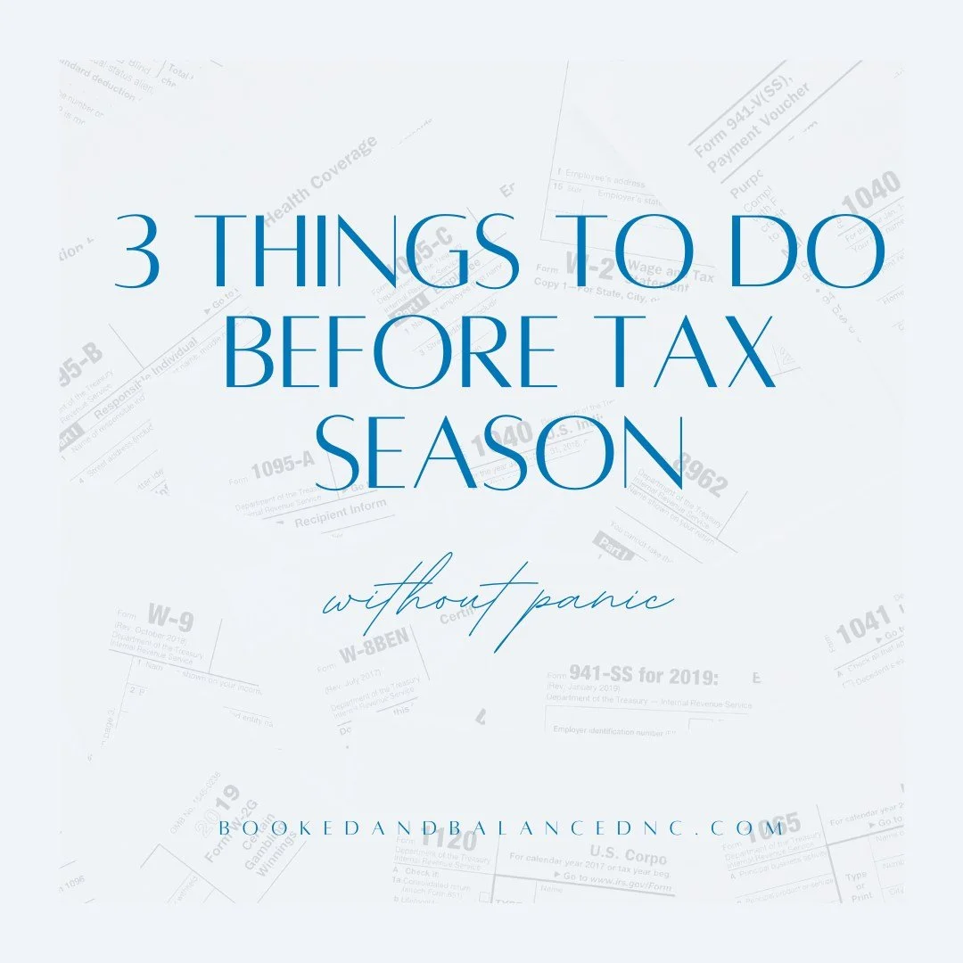 Tax season is coming. 
Please do not panic. 🛑

 Here are 3 tiny things you can do right now to make April feel like a breeze: 
1. Check your vendor list (who do you need to send a 1099 to?).️
2. Do a quick sweep for any personal expenses that snuck 